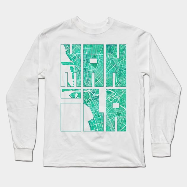 Manila, Philippines City Map Typography - Watercolor Long Sleeve T-Shirt by deMAP Studio